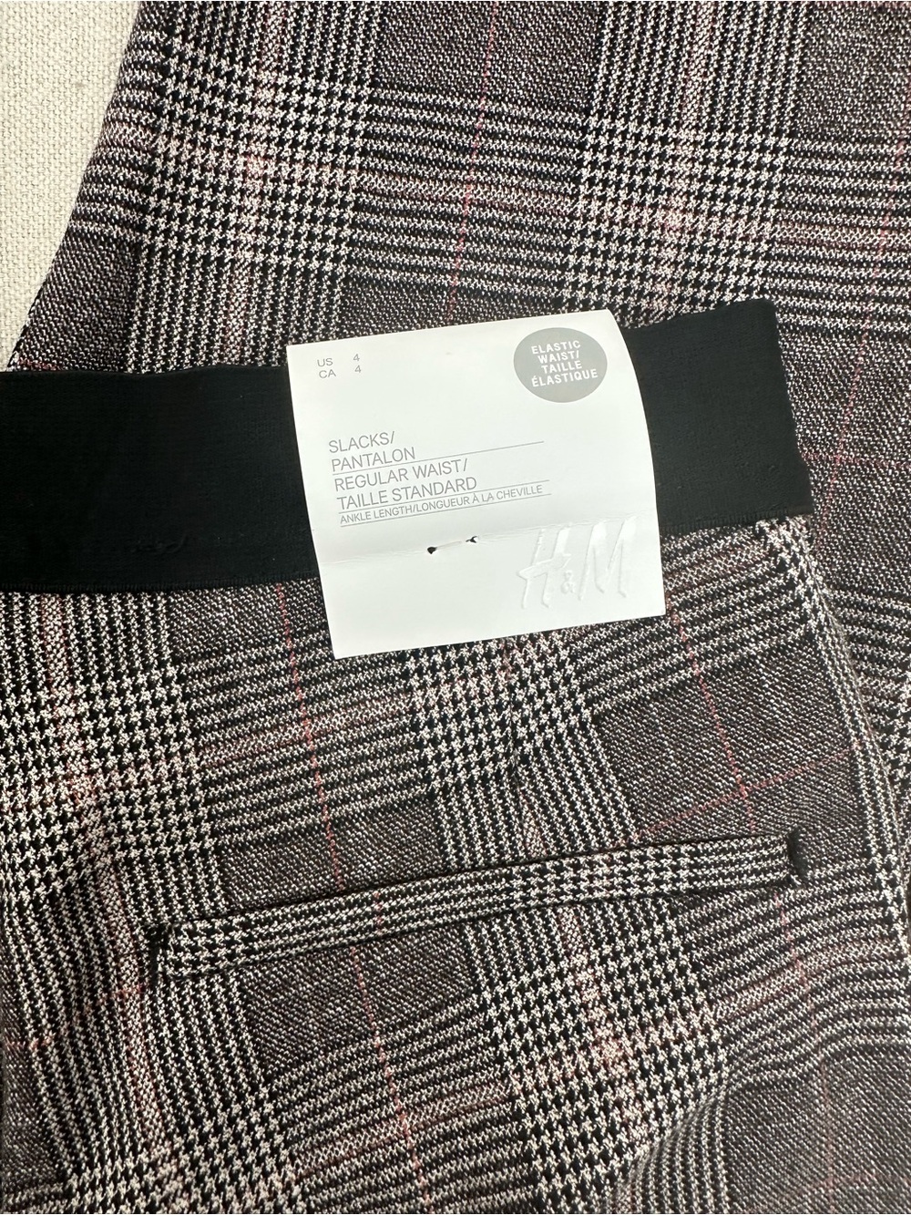 NWT H&M Plaid Slim Ankle Slacks Dress Pants Gray Pink Size 4 - Picture 4 of 12